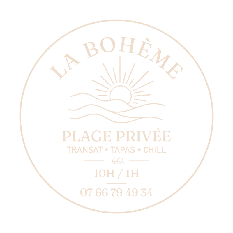 La Bohème — Plage privée, transat, tapas, chill. Ouvert de 10h à 1h.